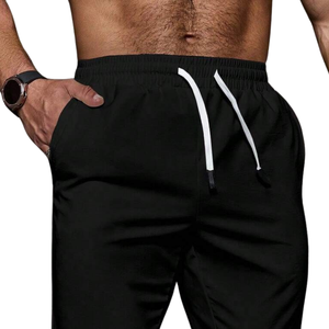 Mens Lightweight Casual Pants <b>Elastic</b> <b>Waist</b> Drawstring Straight Leg Breathable Quick Dry Summer Travel Lounge <b>Trousers</b> Black - Product Image 3