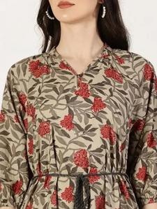 Robe en coton imprimé bloc à la main indienne nouvelle tenue d'été décontractée à la mode avec tour de taille naturel de style doux pour le cadeau de la Saint-Valentin - Product Image 5