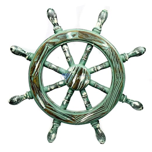 Décoration murale artisanale en bois nautique roue de bateau en métal poli naturel roue de bateau de direction intérieure écologique décor à la maison - Product Image 2