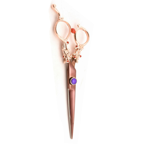 Tijeras de peluquero profesionales con mango de acabado dorado de diseño elegante y hoja de acabado de cobre para cortar y peinar el cabello - Product Image 3