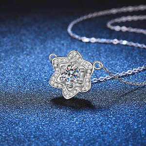 Unique Personality 925 Sterling Silver VVS D Color Moissanite Camellia Flower Pendant <b>Necklace</b> Trendy Women Engagement Party - Product Image 3