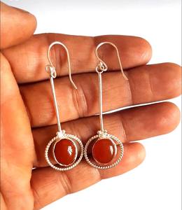 Qualité supérieure Cornaline Forme Ronde Gemmes Dangle Boucle D'oreille Conception De Goutte 925 Argent Lunette Ensemble Pour Boucle D'oreille Bijoux - Product Image 1