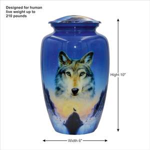 Loups hurlant à la lune, Urne funéraire personnalisée Loup bleu, Urne funéraire avec sac en velours (grand) - Product Image 6