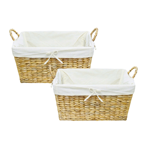 Panier de rangement robuste en rotin jonc de mer en bambou et jacinthe d'eau Panier à linge avec poignées Écologique et durable - Product Image 1