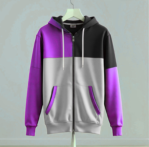 Sweat-shirt à capuche pour homme, coupe classique, tricoté, décontracté, automne, violet, vert, gris, avec poches, design color block - Product Image 5