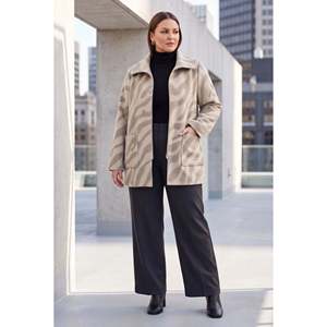 Abrigo de Punto con Estampado de Leopardo, Sin Forro, Talla Grande, Color Crema - Product Image 2