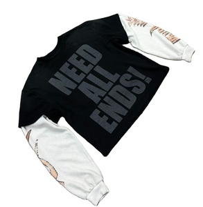 เสื้อยืดผ้าฝ้ายพิมพ์ลายแบบวินเทจสำหรับผู้ชายเสื้อวาฟเฟิลแขนยาวสองชั้นแบบขาดเป็นกรดทำจากหิน - Product Image 1