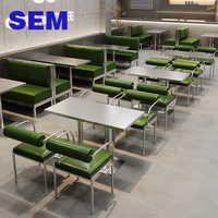 Ensemble de table à manger en acier inoxydable brossé SEM avec 4 chaises pour cantine, restauration rapide, mobilier de restaurant