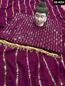 Última fiesta desgaste hilo bordado secuencia trabajo sari con patrón de lujo diseñador blusa piezas para mujeres ropa de moda tela - Product Image 4