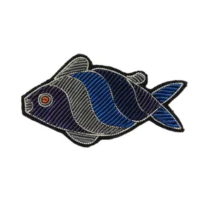 Premium Fashion Bullion French Wire Fish Brooch Pin for Women Garment Accessory Jackets Brooch Bullion Wire Metallic Patch Badge