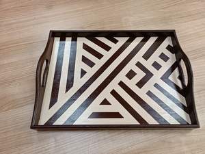 FAIT À LA MAIN NATUREL MEILLEURE QUALITÉ Plateau de service en incrustation d'os de style élégant avec motif carré fabriqué à la main - Product Image 3