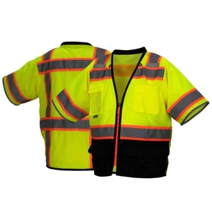 Gilet de sécurité d'arpenteur solide à fond noir haute visibilité-Type R ANSI classe 3 - Product Image 1