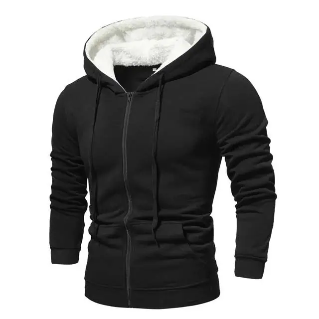 Nouveau Design Noir Couleur Fermeture Éclair Hommes Léger Haute Performance Polaire Doublé Hoodies Avec Poches 100% Coton Respirant À Capuche