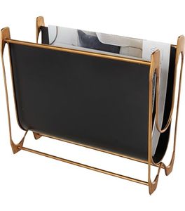 Organizador de revistas de metal negro moderno personalizado con estantes de exhibición de cuero hechos a mano para la decoración del hogar de la sala de estar - Product Image 5