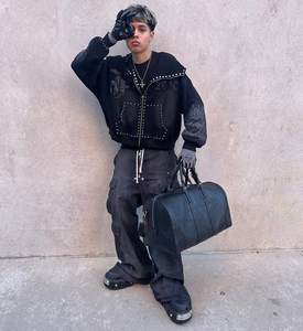 Fabricante de ropa Boxy Baggy Cropped Bordado Acid Wash Diamond Sun Faded Hoodie Rhinestone Zip up Chaquetas para hombres - Product Image 4