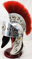 Casque de Chevalier Médiéval Romain en Acier, Armure Circulaire, Plume Rouge, Poli, Portable, Longue Durée de Vie, Cadeau de Noël, Personnage de Film/TV