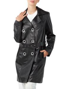 เสื้อโค้ทเทรนช์โค้ทหนังแกะแท้สำหรับผู้หญิง สีดำ ความยาวระดับเข่า กระดุมแบบมีสไตล์ ความยาวยาวพิเศษ ปกขนสัตว์เทียม ขนสุนัขจิ้งจอก - Product Image 3