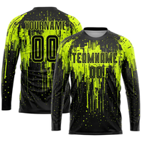 Uniforme de football personnalisé pour hommes |   Kit Cyber-Drip Winter Black Neon Lime pour joueur |   Manches courtes respirantes 100% polyester
