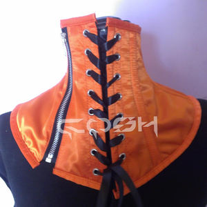 Collar de satén naranja estilo corsé gótico con varillas de acero para bondage y fetichismo - Product Image 6