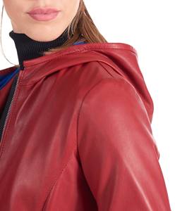 Blouson aviateur en cuir d'agneau véritable pour femmes Blouson aviateur en cuir d'agneau élégant à capuche en cuir d'agneau pour femmes - Product Image 3