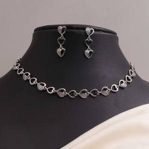 Elegant <b>Silver</b> Plated <b>Heart</b> <b>Necklace</b> Earrings Set High Quality Alloy Infused Shiny Clear Zircon Women's Wedding Fashion Jewelry - Product Image 2