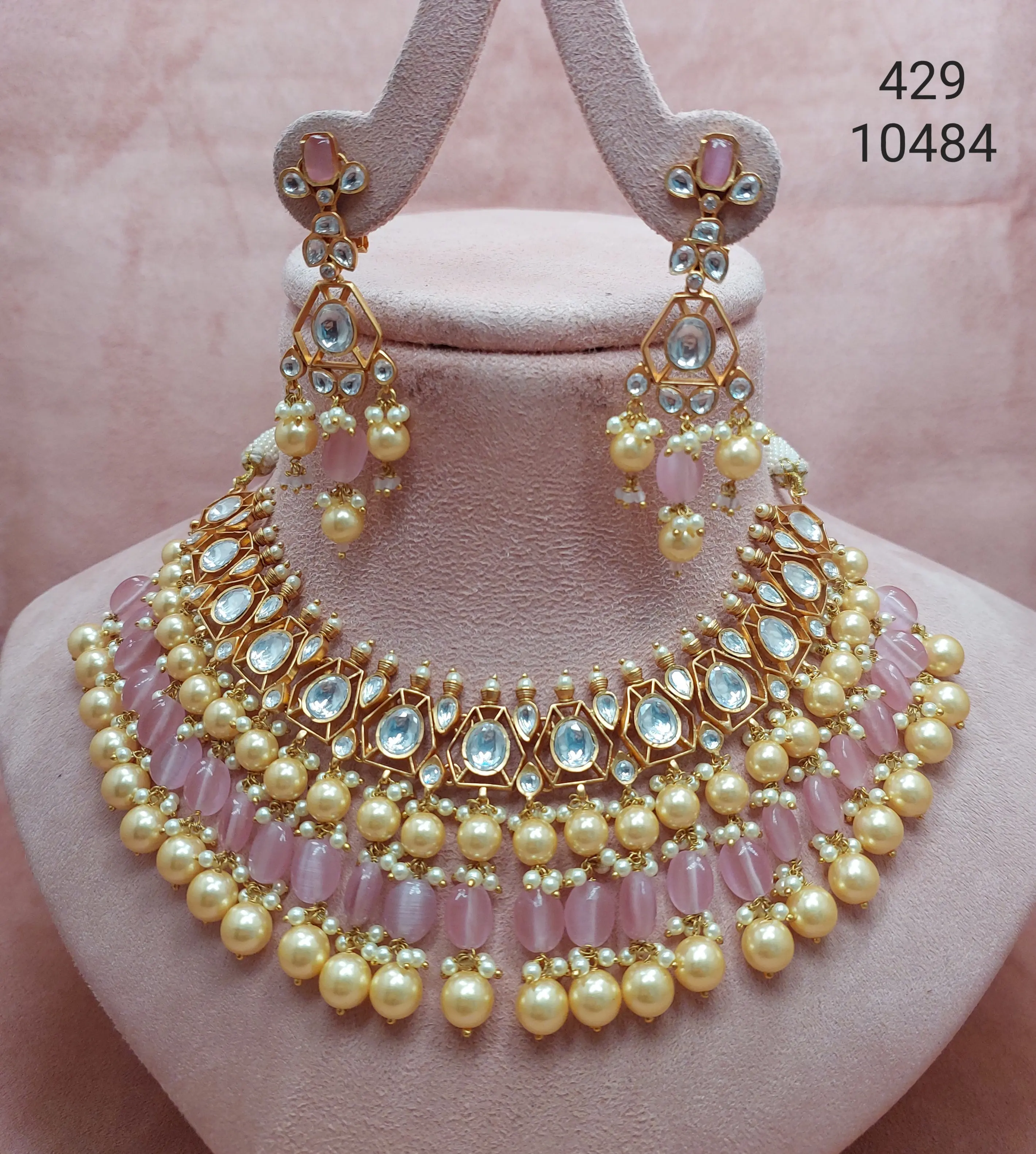 Kalung Set pengantin tradisional India untuk pernikahan Navratna dan kalung perhiasan buatan