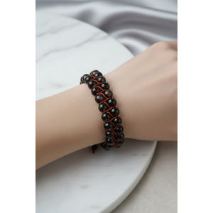 Bracciale in Macramè con Doppia Fila di Quarzo Fumé 8mm, Pietra Naturale - Product Image 3