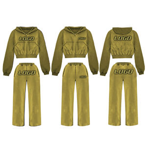 Sudadera con capucha de color sólido de comercio exterior con cremallera Top corto de moda para mujer Sudadera con capucha de chándal de trabajo con parche para mujer con logotipo personalizado - Product Image 2