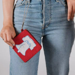 Hand Beaded Beach Babe Pouch Starfish Sequin Design Mini Zipper Clutch Embroidered Coin Purse Custom Bead Bag <b>Gift</b> Travel Trendy - Product Image 1