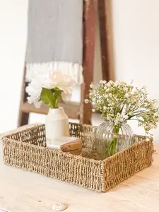 Plateau de service en jonc de mer fait à la main accrocheur nouveau dernier motif de marbre rond de conception pour accessoires de cuisine à domicile - Product Image 4