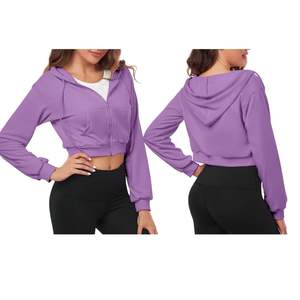 Sudadera Corta con Capucha para Mujer, Personalizable con Logotipo, Estilo Casual, Sudadera Corta a la Moda, Ropa Urbana para Mujer, OEM ODM - Product Image 1