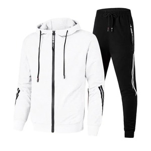 Men's Winter Casual <b>Zip</b> <b>Hooded</b> Jacket and Sweatpants 100% Cotton Solid Color Sports Jogging Single Piece Coat Pants - Product Image 5
