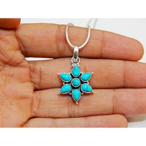 Collar con colgante de plata de ley 925 turquesa, joyería Floral hecha a mano con cadena de plata, regalo para niñas - Product Image 1