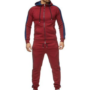 Ensemble de survêtement d'hiver respirant en molleton de coton rouge avec rayures noires, streetwear, gym, fitness et jogging, survêtement complet zippé pour hommes - Product Image 3