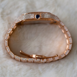 Moissanite redondo Diamante tachonado totalmente helado esfera negra cuarzo amarillo oro cristal lujo moda Unisex elegante reloj de pulsera - Product Image 5