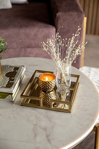 Uxury-bandejas redondas de metal para la mesa del hotel, accesorio decorativo de estilo vintage con espejo indio de cristal dorado y negro - Product Image 2