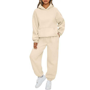 Ensemble de sport pour femme, deux pièces, survêtement pour femme, haut zippé, ensemble à cordon de serrage, vêtements d'entraînement et de jogging - Product Image 1