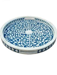 Plateau rond en bois léger incrusté de pierres, tendance, plateau de service décoratif arabe, fabriqué en Inde, bois MDF pour la décoration de la maison, articles de cuisine - Product Image 3