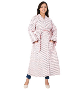 Veste réversible décontractée pour femme, longue, respirante, en coton écologique matelassé, imprimée à la main, avec 2 poches avant, faite à la main - Product Image 1