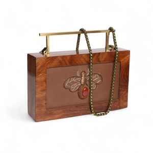 Pochette en bois de Bohème élégante faite à la main avec chaînes et boutons de luxe sac à main de style vintage pour mariage - Product Image 2