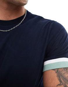 Venta al por mayor 100% algodón cuello redondo Ringer camiseta para hombres peso pesado impreso verano Camisetas con mangas largas de bloqueo transpirable - Product Image 4