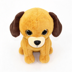 Unique plush Brown Puppy Plush <b>Toy</b>, Cute Big Gold Glitter Eyes <b>Stuffed</b> Dog Animal, <b>Soft</b> Sitting Puppy Doll with Dark Flop - Product Image 1
