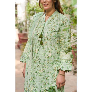 Traje de Muselina Estampado y Bordado de 3 Piezas con Dupatta Translúcida y Transpirable para Ocasiones Diurnas - ODM DN-62039 - Product Image 2