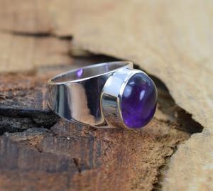 Bague en argent sterling 925 véritable améthyste Boho Hippie pour femme Grande pierre ovale pour mariage - Product Image 2