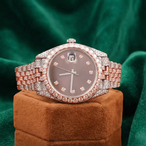 Moissanite Diamond Bezel Luxury Watch Two Tone Rose Gold Stainless Steel Date Dial Iced <b>Bracelet</b> Wholesale - Product Image 5