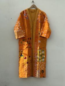 Chaquetas acolchadas Kantha de algodón hechas a mano para mujer, abrigo largo con diseño de retales múltiples, chaquetas de tamaño libre para invierno, bata cosida a mano - Product Image 3