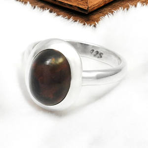 Design simple solide 925 argent Sterling naturel noir opale pierre de naissance pierres précieuses ensemble de lunette incrustation anneaux de mariage anneaux à la mode - Product Image 5