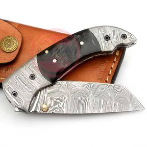 Cuchillo plegable de Damasco Cuchillos de bolsillo profesionales de acero de Damasco con funda - Product Image 4