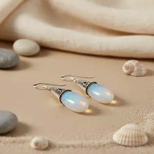 Boucles d'oreilles pendantes en opale argent 925 pour femmes, boucles d'oreilles à la mode - Product Image 3