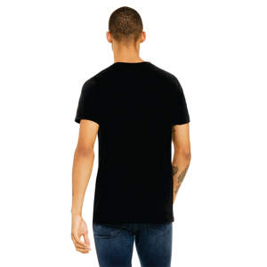 Camiseta de manga corta Triblend Unisex, Camiseta de algodón 50% rayón 25% poliéster 25% Airlume peinado y anillo, solo 3,8 oz, color negro sólido - Product Image 3